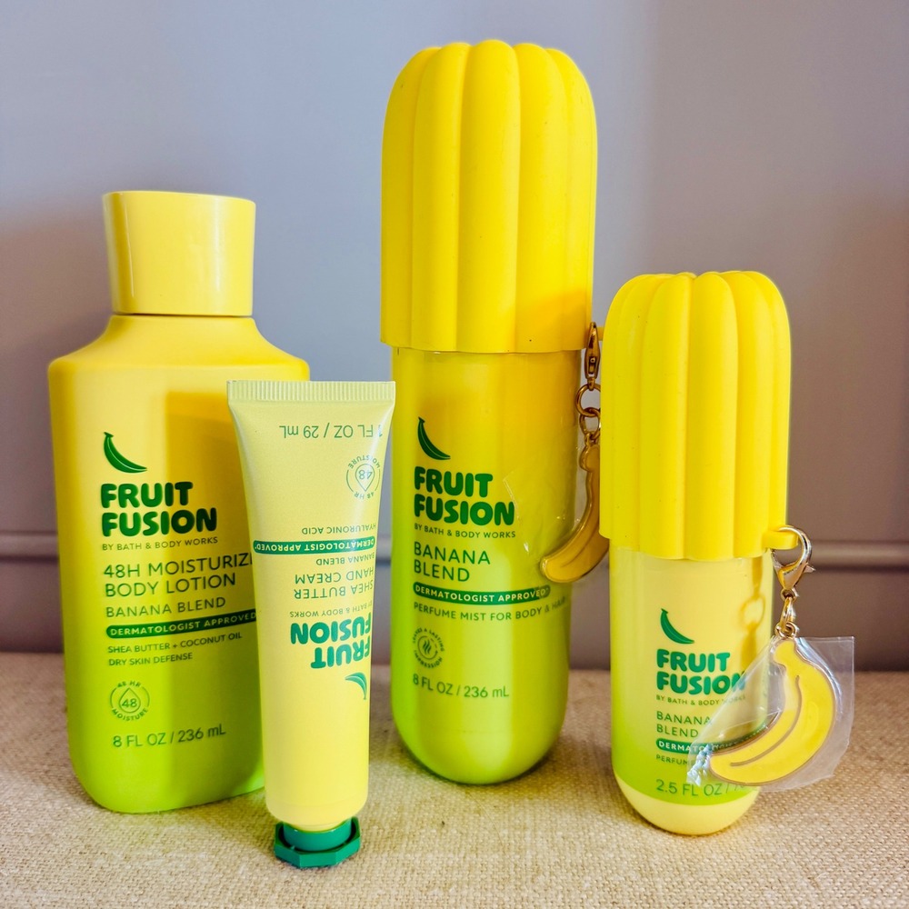 Bath & Body Works Fruit Fusion Banana Blend 4pc Set Lotion Mist Hand Cream New
